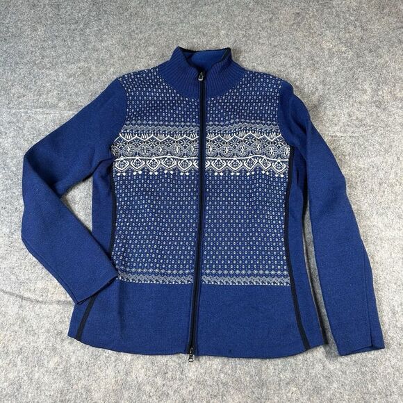 Eddie Bauer Sport Sweater Womens Medium Blue Nordic Full Zip Merino Wool Skiing - Picture 1 of 7